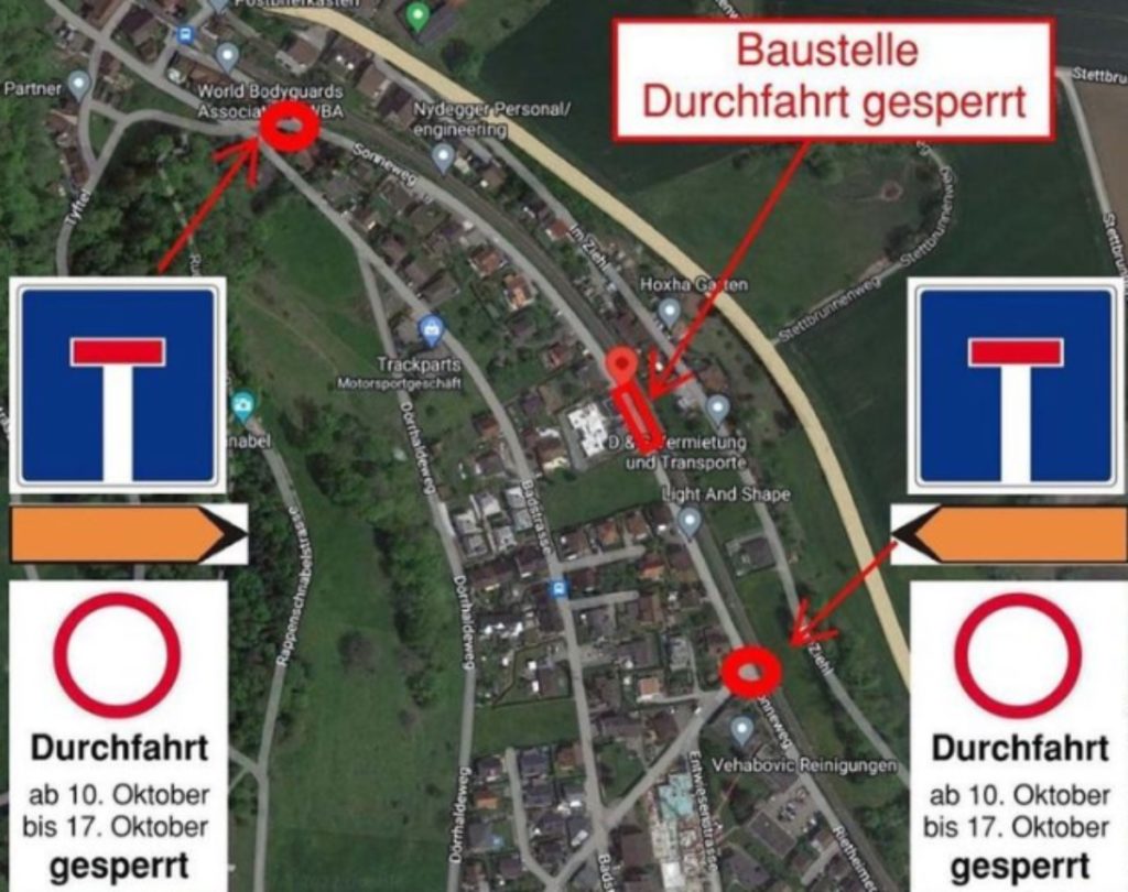 Strassensperrung in Rietheim AG