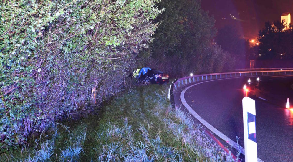 Unfallauto am Strassenrand im Gebüsch